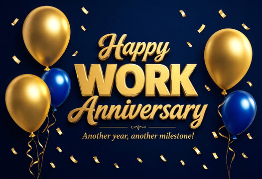 Celebrate your professional journey with happy work anniversary balloons and golden confetti design
