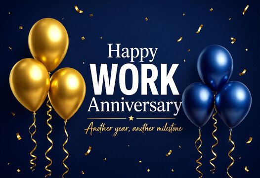 Celebrate your professional journey with golden and blue balloons for work anniversary party decoration