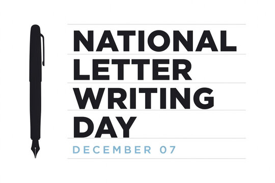 National letter writing day december 7th promotional poster with fountain pen icon and modern sans-serif typography fountain typography stationery correspondence