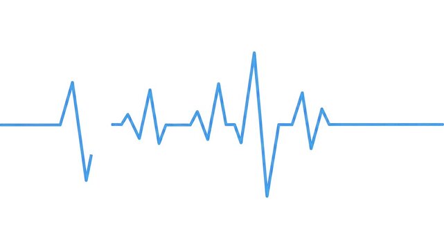 a blue digital heartbeat monitor line showing heart rhythm pulse on a clean simple white background screen