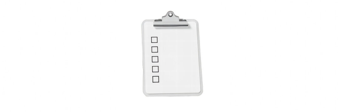 Blank clipboard with checklist boxes isolated on black