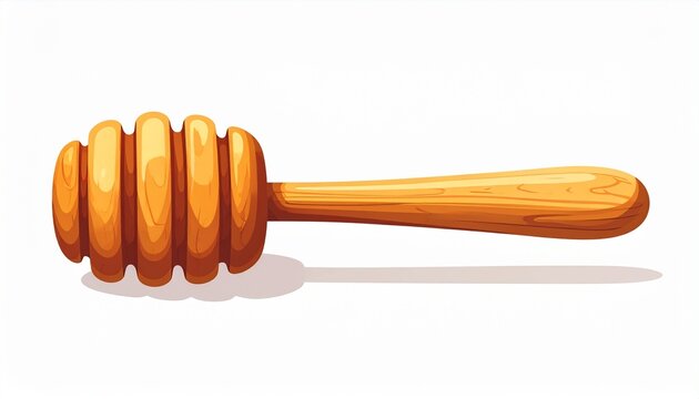 Wooden honey dipper with spiral grooves isolated on white.