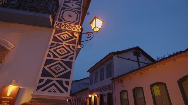 Street of the colonial town of Paraty at twilight, Brazil