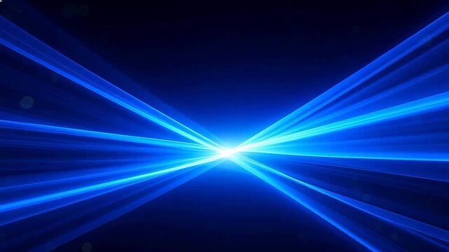 Blue light beams crossing in dark space
