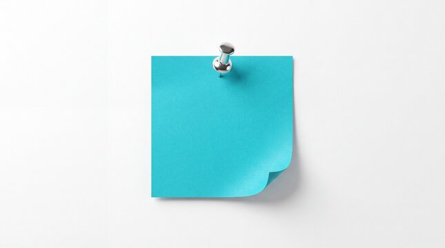 Blue sticky note paper pinned with a metal push pin
