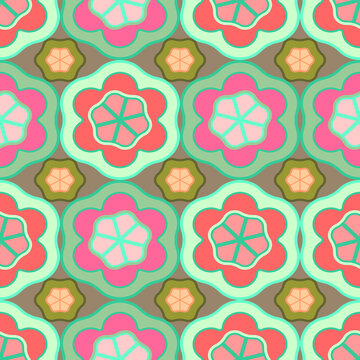 seamless floral geometrical pattern in retro 70s style