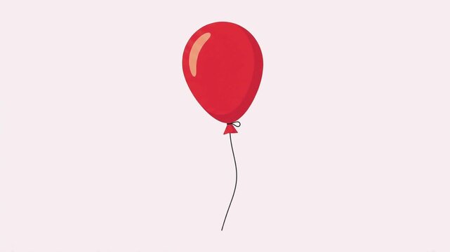 a minimalist red balloon floating gently against a simple solid soft pink background with a soft shadow