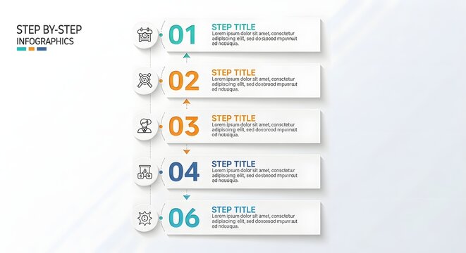 Vertical layout with five numbered steps and icons for business presentation template