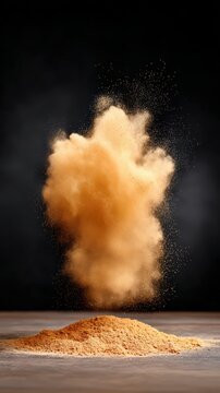 Explosion of golden dust particles against a dark background