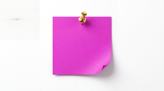 Pink sticky note pinned to the wall with a gold tack