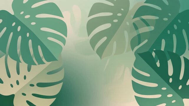 Abstract illustration of green monstera leaves on a soft beige background
