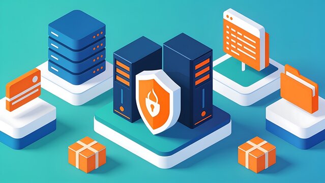 Isometric Data Security and Server Infrastructure Illustration