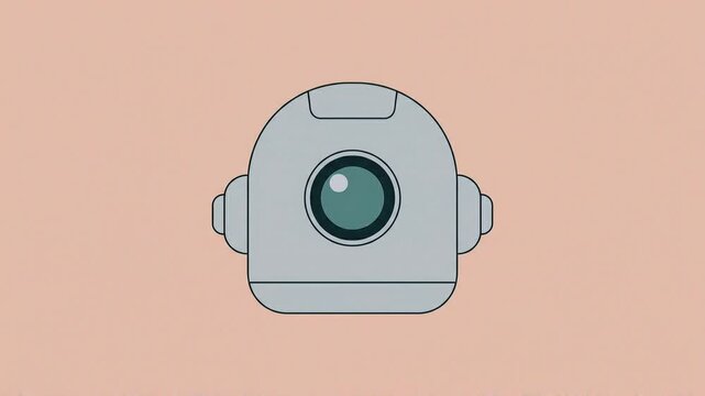a minimalist digital robot head with a single glowing eye that flickers and changes state while animating