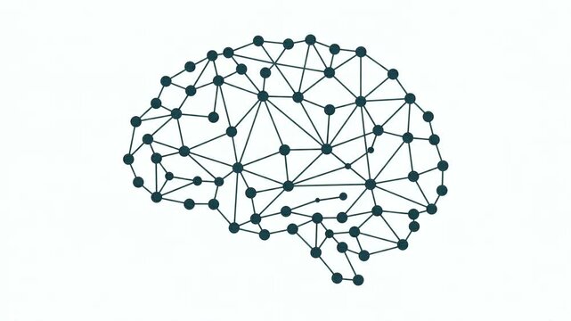 a digital network brain icon pulsating with connected dots and lines representing artificial intelligence and data science