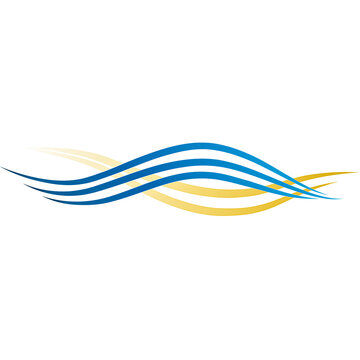 ​Abstract blue and yellow wave lines design, modern ocean wave swoop logo vector illustration isolated on white background