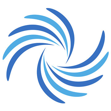 Abstract blue vortex spiral logo design, modern circular swirl pinwheel symbol vector illustration isolated on white background
