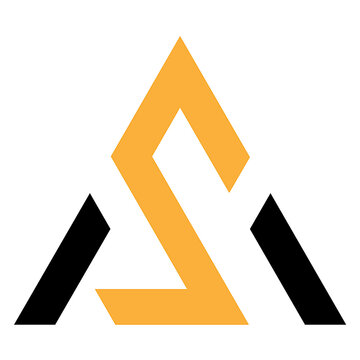 Abstract letter A S triangle logo design, geometric orange and black monogram symbol vector illustration isolated on white background