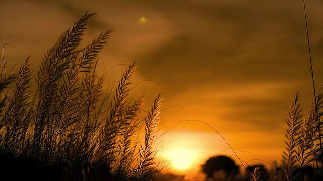 Beautiful white Kans Kash grass flower plant Icon of Autumn. blowing in the wind, blue sky background. 4K video.