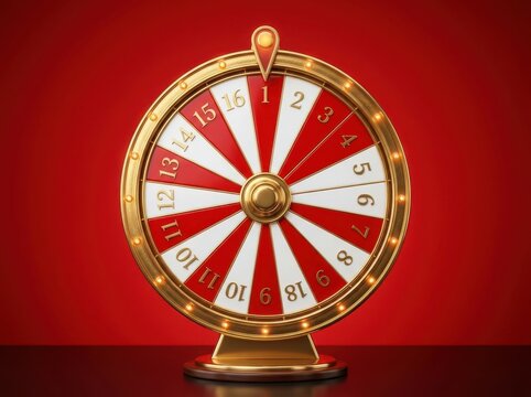 A Luxurious Golden Prize Wheel Featuring Numbered Segments Against A Bold Background