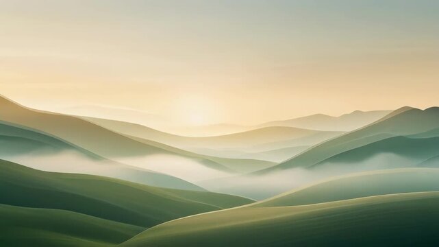 Abstract layered landscape with soft pastel hills and a light sky