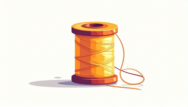 Vibrant orange thread spool with loose end on white background.