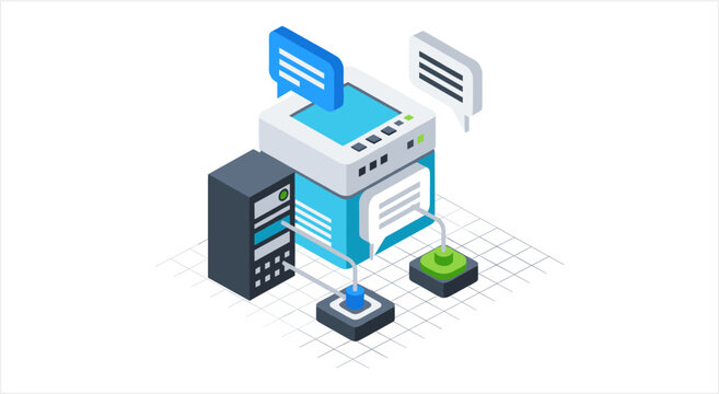 Modern technology server and data processing illustration.