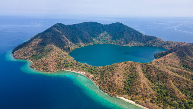 Aerial View of Satonda Island Volcanic Crater Lake, Sumbawa, Indonesia