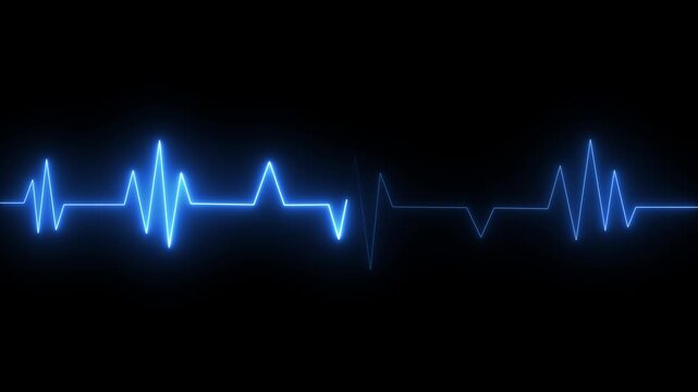 Neon blue heartbeat ekg pulse line animation on black background