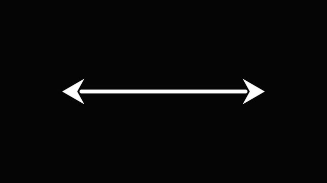 White horizontal double-headed arrow icon with clear left and right direction symbols on a solid black background, concept for choice, comparison, or transition, isolated graphic element for design