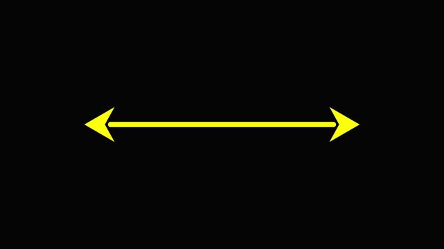 Yellow Horizontal Bidirectional Arrow Graphic on Black Background, Minimalist Pointer Element for Directional Guidance and UI/UX Design, Isolated Asset for Motion Graphics and Video Editing