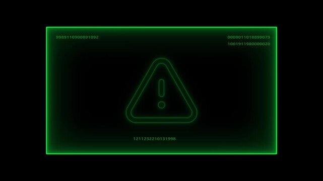 Cyber hacked warning alert with neon glowing digital interface and rapidly changing ip address data streams for cybersecurity breach notifications, network security threats, response,