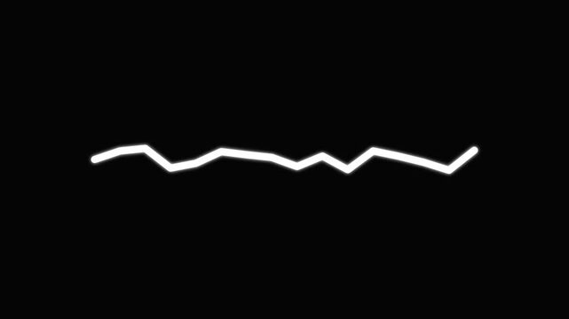 Abstract white lightning bolt line moving and transforming on a solid black background, minimalist clean graphic element, ideal for motion graphics and visual effects
