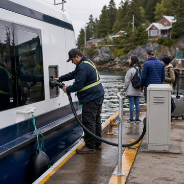 Charging a Small Electric Ferry at an Island Dock
