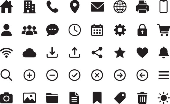 App Interface Icon Set with Home, Phone, Location, Cloud and Menu Symbols