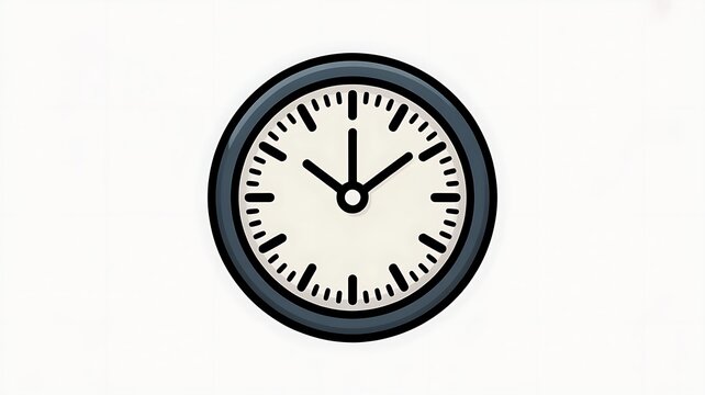 Antique wall clock with black numbers and a white face, isolated on white, marking the time