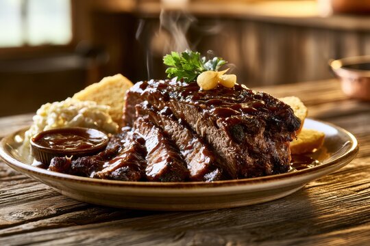 Homestyle Carolina Beef with Slaw and Cornbread, Comfort Food Presentation