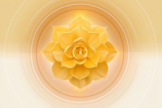 Infographic illustration of the Manipura chakra symbol (solar plexus) with a yellow ten-petaled lotus and inner fire motif