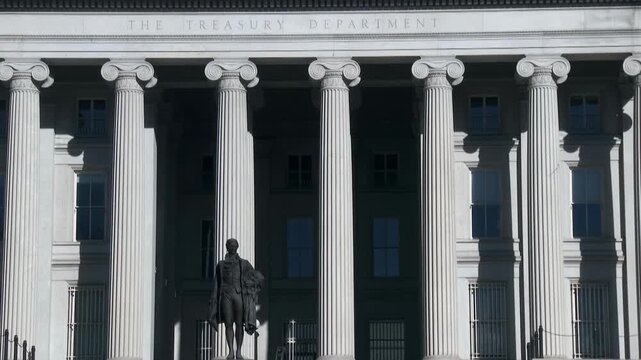 United States Treasury Department Building Exterior in Washington DC with Classical Government Architecture