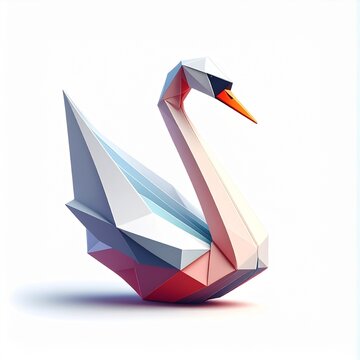 Colorful geometric origami swan with vibrant triangular facets.