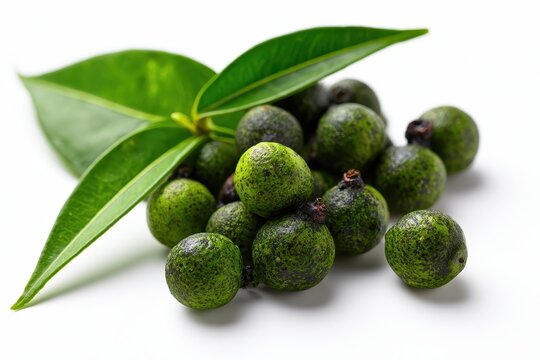 Isolated Litsea cubeba fruit cluster on a clean white backdrop
