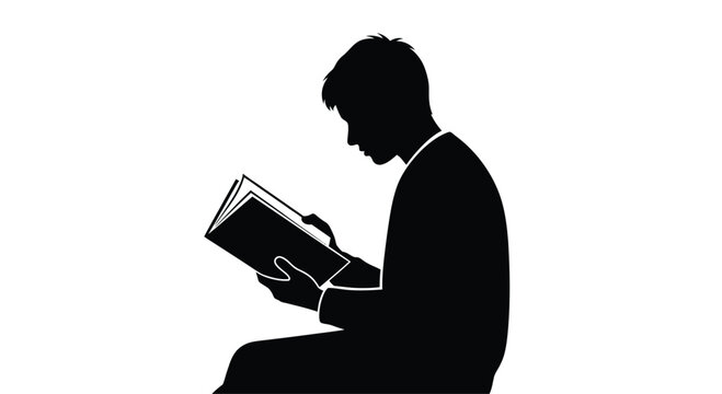 Silhouette Of A Person Reading A Book Against White Background