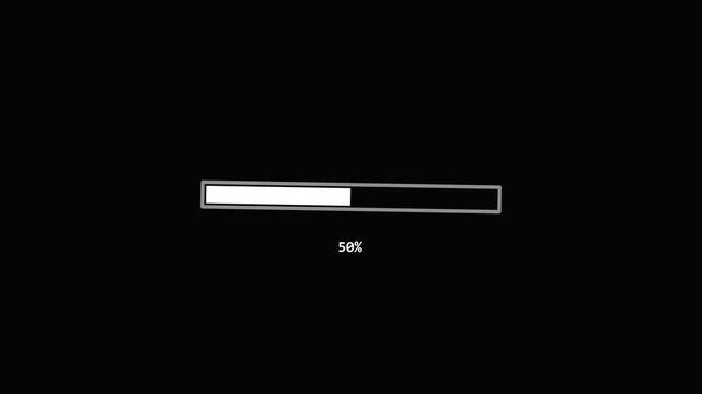 Minimalist white progress bar animation with percentage text loading on a clean black background, ideal for technology and software interface designs