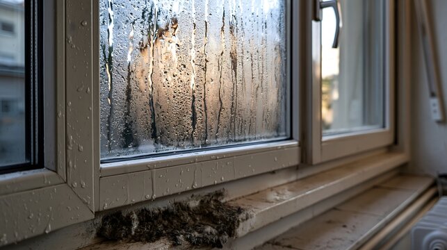Starker Schimmelbefall durch Feuchtigkeit an einem Wohnungsfenster
