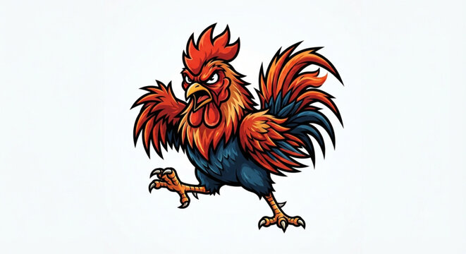 Angry Rooster Mascot Character Vector Illustration Isolated on White Background