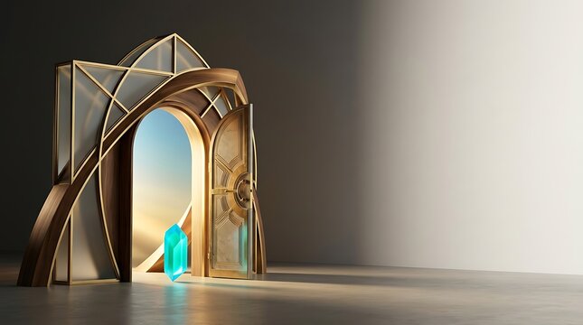 Ornate golden portal doorway opening to a glowing light