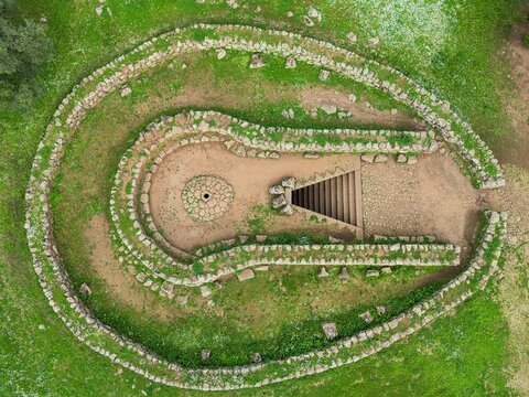 Aerial view of sacred well of Santa Cristina. Sardinia, Italy