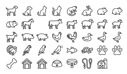 Domestic Animals Line Icon Set – Editable Stroke Vector Collection © Rashel12