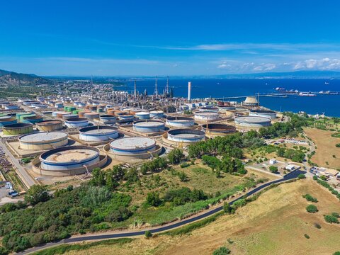Aerial view of petrochemical oil refinery