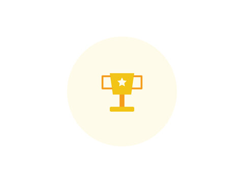 A flat minimalist graphic icon of a golden trophy cup with a centered star