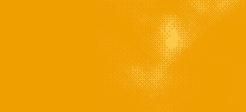 Orange pixelated bitmap halftone texture with white dither dots and retro gradient effect. Abstract raster background for pop art, posters, banners, advertising, and modern graphics.
